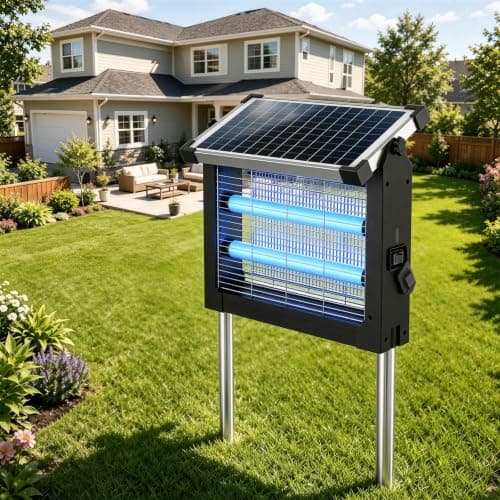 Solar Bug Zapper Outdoor, Rechargeable & Solar Powered, 4500V High Voltage for Effective Mosquito & Multi-Insect, Waterproof for Camping Indoor...