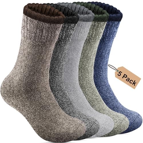 Annsuki 5 Pack Mens Merino Wool Socks for Winter Warm Thermal Socks Thick Hiking Socks for Camping Cozy Socks for Man Size Fits 12-15