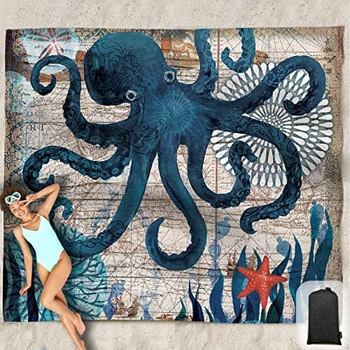 Beach Blanket Waterproof Sandproof Oversized 95”x 80”,Sand Free Beach Mat with Corner Pockets,Portable Mesh Bag for Beach Festival,Picnic,Travel...