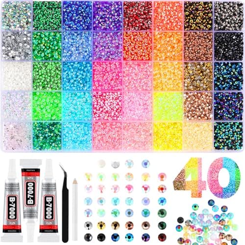 Zefy 40 Colors Resin Jelly Rhinestones for Bedazzling, 3mm 32000 Pcs Flatback Gems for Crafting, Bedazzling Kit with 3Pcs B7000 Glue for Clothing...