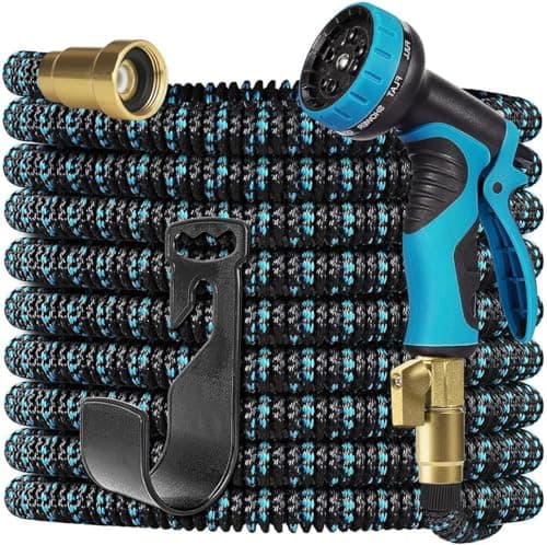 50ft Expandable Garden Hose Water Hose - Kink Free Flexible Expending Hose 50ft with 10 Function Nozzle and 3-Layers Latex, 3/4 Solid Fittings...