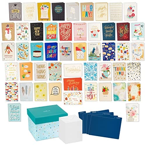 Hallmark All Occasion Boxed Set of Assorted Blank Greeting Cards with Card Organizer (Pack of 100)—Birthday, Thank You, Congratulations, Wedding,...