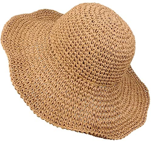 Chapeau de soleil en paille au crochet pour femme, chapeau de plage souple, grand seau pliable pour voyage, été, moyen, kaki, moyen