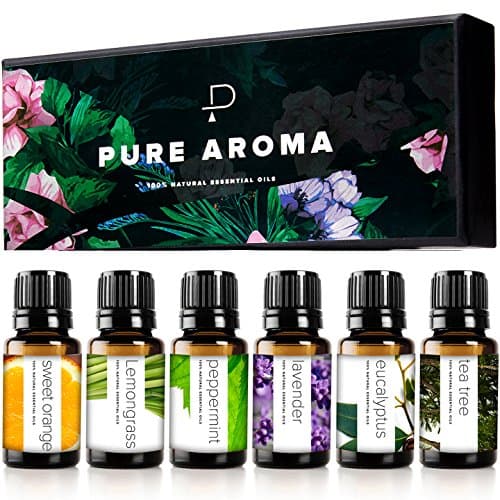 Kit d'huiles essentielles PURE AROMA 100 % pures de qualité thérapeutique - Coffret cadeau des 6 meilleures huiles d'aromathérapie - Paquet de 6, 10 ML (Eucalyptus, Lavande, Citronnelle,...