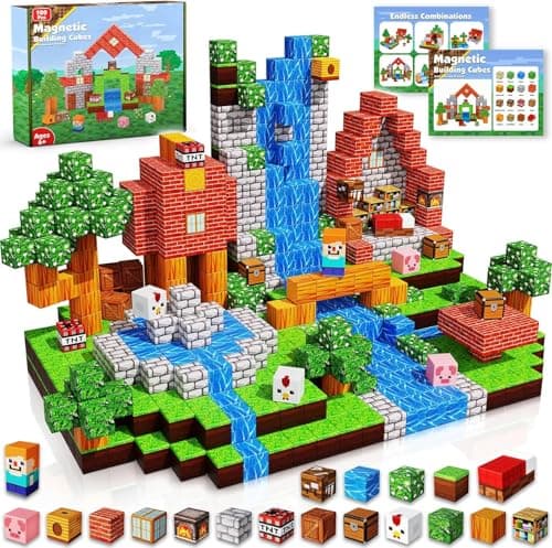 GraceDuck Blocs magnétiques 100PCS Jeu de construction de jouets magnétiques, Cubes de construction magnétiques Jouets pour garçons filles âgés de 4 5 6 7 8 9 Montessori Empilage sensoriel...