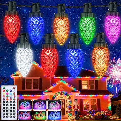 Joomer Guirlande lumineuse de Noël 20 m 100 LED C9 à changement de couleur RVB avec télécommande connectable pour l'extérieur, étanche pour décoration de Noël