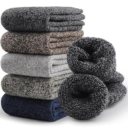 SIMIYA 5 Pairs Merino Wool Socks for Cold Weather, Extra Thick Hiking Sock for Men Winter (Size 7-13) (Multi Colors)