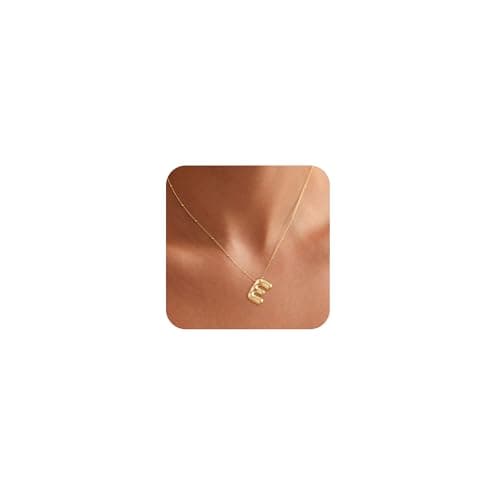 ASCOMY Letter Necklace Gold Balloon Initial Necklaces for Women 14K Gold Plated Alphabet E Charm Necklace for Women Trendy Chunky Custom Name...
