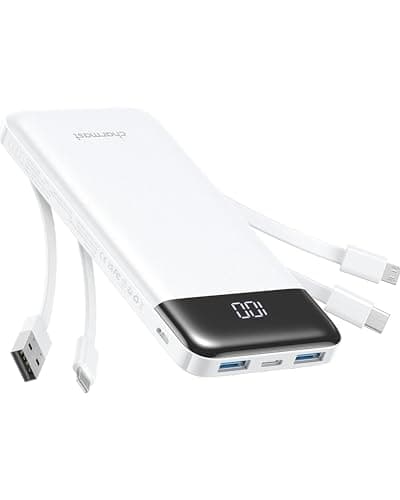 Charmast Portable Charger with Built in Cables, Power Bank with Cords Wires, Slim 10000mAh Travel Battery Pack 6 Outputs 3 Inputs 3A Fast Charging...