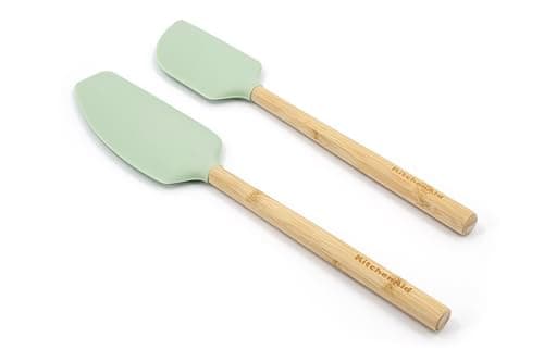 KitchenAid - Spatula Set, 2-Piece Silicone Spatulas with Bamboo Handles, Safe for Nonstick Cookware (Pistachio)