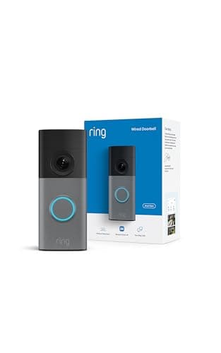 Ring Wired Doorbell (modèle le plus récent) — Retinal 2K avec vidéo grand angle, zoom amélioré jusqu'à 6x et conversation bidirectionnelle, gris moucheté