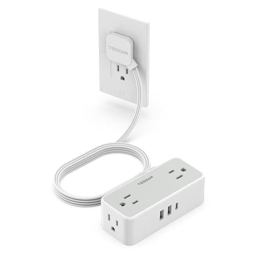 Rallonge plate de protection contre les surtensions pour l'intérieur, barre d'alimentation à prise plate TESSAN avec 4 prises multiples, 3 ports USB (1 USB C)...