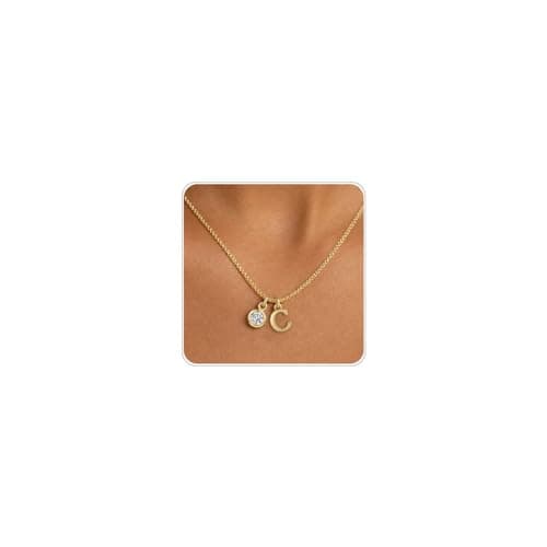 Waterproof 14K Gold Plated Initial Necklace for Women, Dainty Letter Pendant with Cubic Zirconia Charm, Non Tarnish Minimalist Layering Chain,...