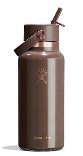 Hydro Flask 32 Oz Stainless Steel Wide Mouth Water Bottle with Leakproof Flex Straw Cap, Chocolate Rose Gold