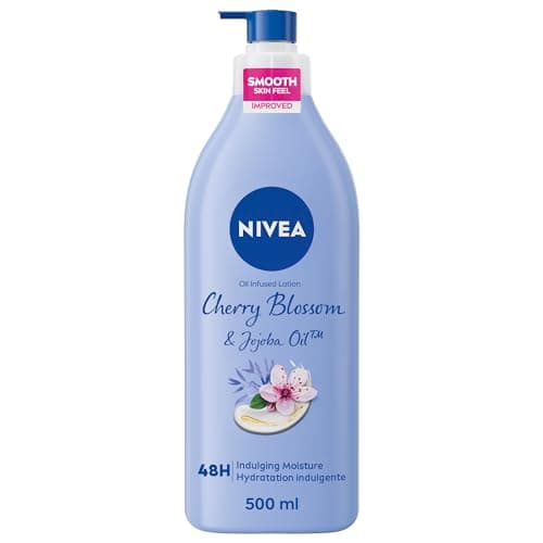 Lotion pour le corps à l'huile de fleur de cerisier et de jojoba infusée à l'huile NIVEA, hydratation 24 heures, lotion parfumée, tous types de peau, absorption rapide, corps quotidien non gras...