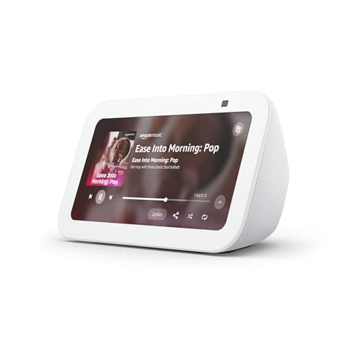 Amazon Echo Show 5 (newest model), Smart display with deeper bass and clearer sound, Glacier White, with Alexa+ Early Access