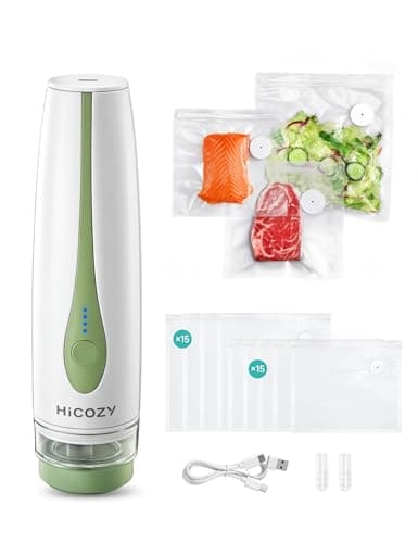 HiCOZY Vacuum Sealer with 30 Reusable Vacuum Sealer Bags, Handheld Vacuum Sealer Machine for Food with Visible Water Tank, LED Battery Display
