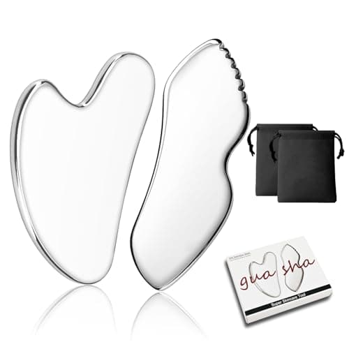 Cseece Gua Sha Facial Tool Set, 2 Pack Stainless Steel Face Massage Beauty Tool for Eyes, Body, Skin-Care Tool for Essential Oils Body Lotion