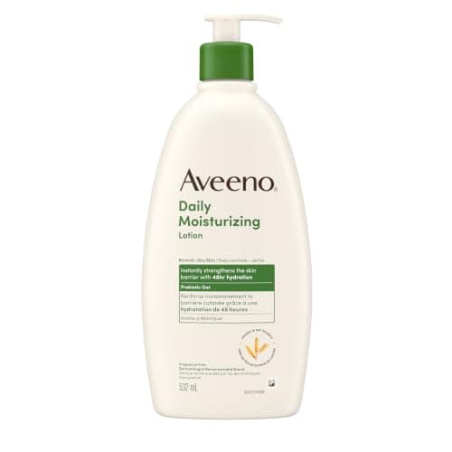 Aveeno Daily Moisturizing Body Lotion for Normal to Dry Skin, Moisturizer with Soothing Prebiotic Oat, Non Greasy, Non Comedogenic, Fragrance Free...