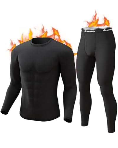 CL convallaria Long Johns Ensemble de sous-vêtements thermiques pour hommes, couche de base, haut et bas doublés en polaire, équipement froid d'hiver, noir, L