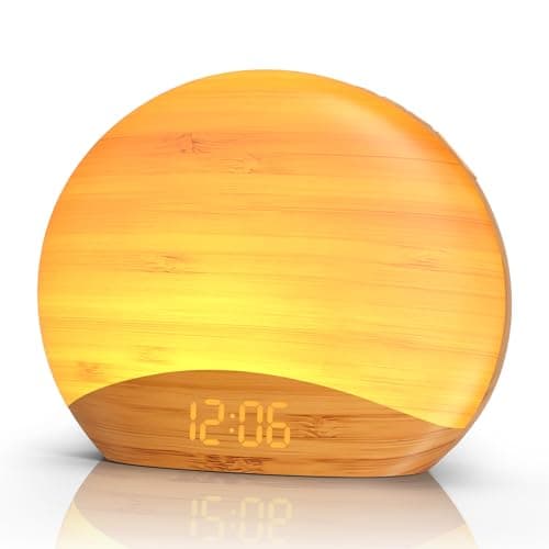 REACHER Sunrise Alarm Clock & Sound Machine, 8 Wake Up Ringtones, 26 Therapy Sounds, 0-100% Dimmer Digital Clock, Night Light, Bedside Lamp for...