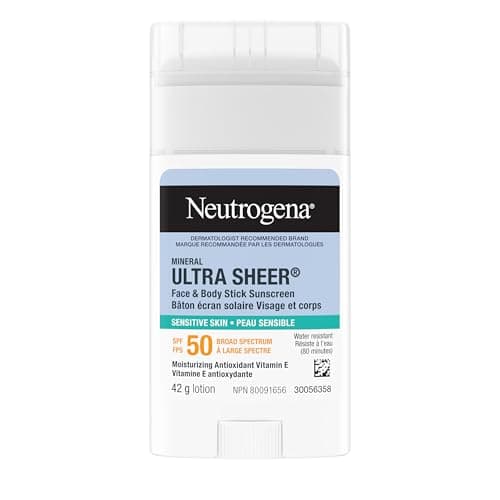 Neutrogena Mineral Ultra Sheer Dry-Touch Sunscreen Stick SPF 50 with Zinc Oxide & Moisturizing Vitamin E – Broad Spectrum Face & Body Protection,...