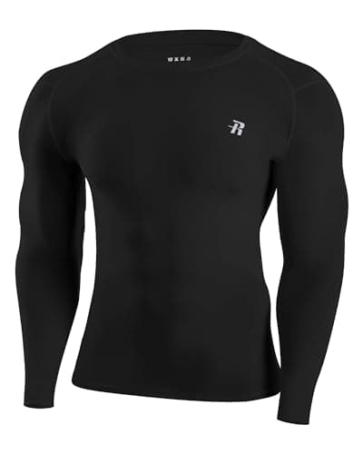 Runhit Long Sleeve Compression Shirts for Men,UPF 50+ Gym Men's Compression Shirts, Running Workout Rash Guard Black M
