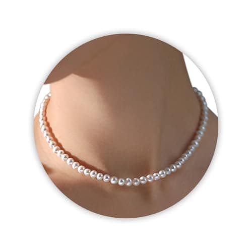 Trinckle Pearl Necklaces for Women, 6 MM White Pearl Choker 14'' Dainty Necklace as Birthday Gifts for Teens Pearl Costume Strands White Jewelry...