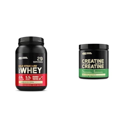 Pack force et récupération : Gold Standard 100 % de protéine de lactosérum en poudre 2LB Vanille et Optimum Nutrition Créatine Monohydrate Micronisée en poudre 300g