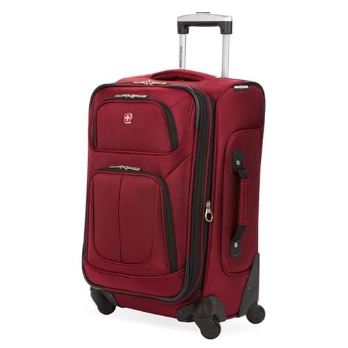SWISSGEAR Sion Softside Expandable Spinner Luggage Durable Lightweight Travel Suitcase, Burgundy, Checked-Medium 25-Inch