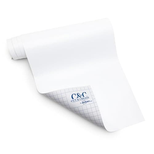 Cut & Create by Avery, White Glossy Vinyl with Permanent Adhesive, (1 Roll, 12" x 48") Durable and Compatible with Cutting Machines (44874)