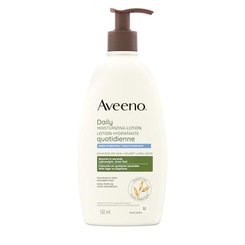 Aveeno Daily Moisturizing Lotion Sheer Hydration, Dry Skin Care, Emollient Cream, Oat, Fragrance Free, 532-mL