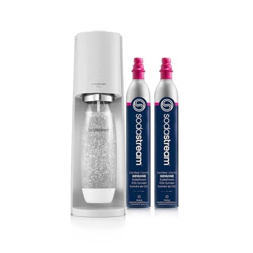 SodaStream Terra Sparkling Water Maker, Includes 2 Quick Connect 60L CO₂ Cylinder & 1 Reusable Bottle, White