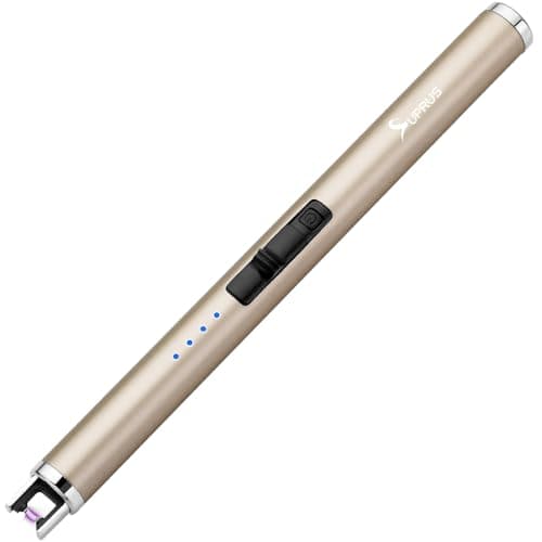 SUPRUS USB Arc Candle Lighter Rechargeable Flameless Safety Switch Pocket Size Windproof Portable Electric Lighter Giftbox(Champagne Gold)