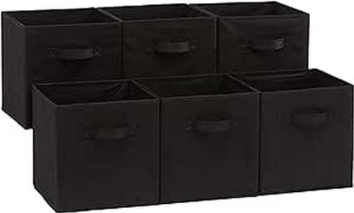 Amazon Basics Organisateur de cubes de rangement pliables en tissu avec poignées, 10,5"x10,5"x11", noir - Paquet de 6