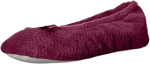 Isotoner Women's Chevron Microterry Ballerina House Slipper with Moisture Wicking and and Fabric Sole for Comfort, Rose Violet, Large / 8-9 US