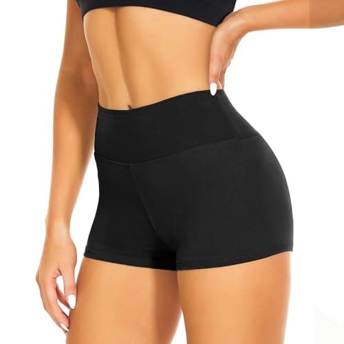 CAMPSNAIL Short de motard d'entraînement pour femme – 7,6 cm taille haute, contrôle du ventre, compression, short de volley-ball en élasthanne pour yoga, gym, danse, noir