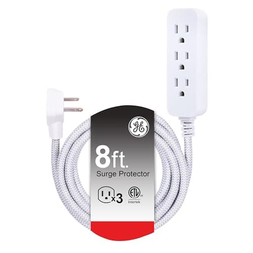 GE Pro 3-Outlet Power Strip with Surge Protection, 8 Ft Designer Braided Extension Cord, Grounded, Flat Plug, 250 Joules, Warranty, UL Listed,...