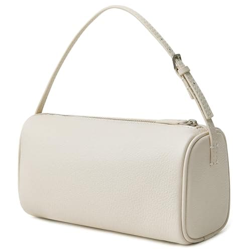DAILANDO Small Leather Top Handle Hobo Purse for Women, Designer Mini Barrel Boston Crossbody Shoulder Bag With Two Way Strap, Off-white, Small