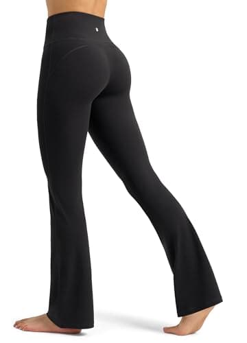 Willit Butterflux Pantalon de yoga pour femme - Legging d'entraînement évasé pour femme - Contrôle du ventre - Taille haute - Legging de yoga évasé - 73,7 cm - Noir M