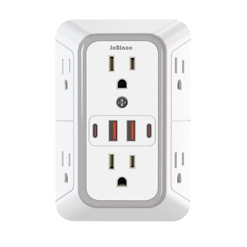 JcBlaon Outlet Extender Surge Protector - 6 Outlet Splitter with 4 USB Ports (2 USB C), Multiple Plug Expander Wall Charger, 3 Sided Multi Plug...