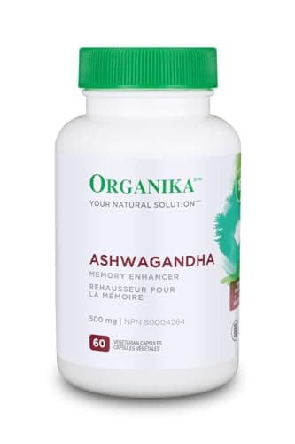 Organika Canadian-Made Ashwagandha- Stress Relief, Sleep Aid, Mood Enhancement, Thyroid and Blood Sugar Balance- 60 vcaps