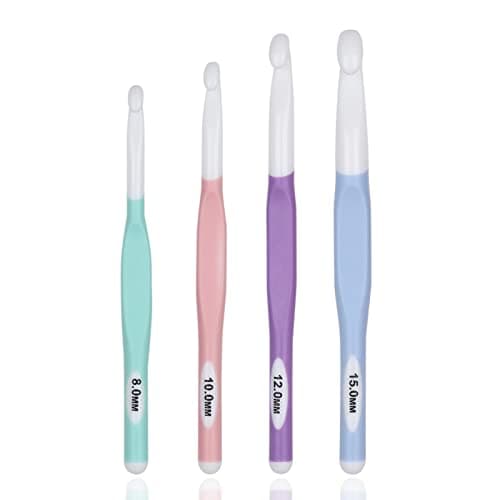 Large Sizes Crochet Hooks 4 pcs Long Crochet Needles QLRFFLJOY 8mm 10mm 12mm 15mm Rubber Handle Crochet Hook Set DIY Yarn Weaving Tools for...