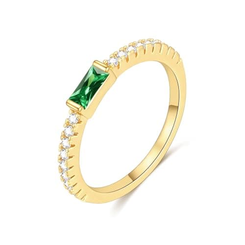 ZHESHY Gold Birthstone Rings for Women Non Tarnish 14K Gold Plated Eternity Stackable Ring Dainty CZ Gemstone Engagement Wedding Band Birthday...