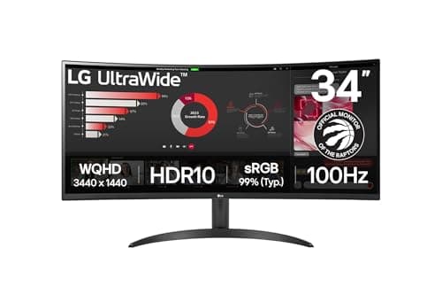 LG UltraWide Monitor (34WR50QK) - 34-inch 21:9 Curved UltraWide™ QHD (3440x1440) Display, sRGB 99%, HDR10, PBP, 100Hz Refresh Rate, Eye-Care...