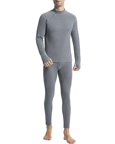 Runhit Long Johns Men Thermal Underwear Set Fleece Lined Long Underwear for Men Base Layer Skiing Athletic Sport Soccer Gray M