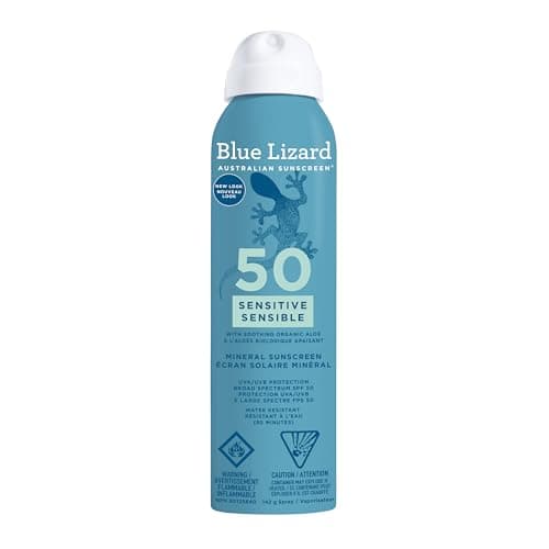Blue Lizard Sensitive Mineral SPF 50 Spray, Broad-Spectrum UVA/UVB Protection, Water-Resistant, Zinc Oxide Formula, 142 g