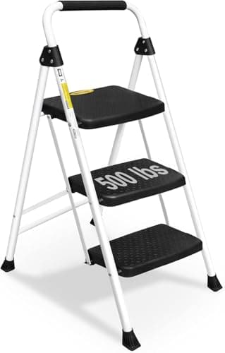 SocTone 3 Step Ladder, Folding Step Stool for Adults with Handle, Lightweight, Perfect for Kitchen& Household, 500lbs Capacity Sturdy Steel Ladder...