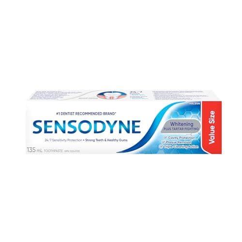 Sensodyne Whitening & Tartar toothpaste, Strengthens Protects and Whitens Sensitive Teeth, 135 mL (Packaging May Vary)
