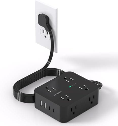 Power Bar Surge Protector, 5 Ft Flat Plug Exetnsion Cord with Multiple Outlets, Power Strip with 4 USB Ports(2 USB C), Wall Mount for Home Office...